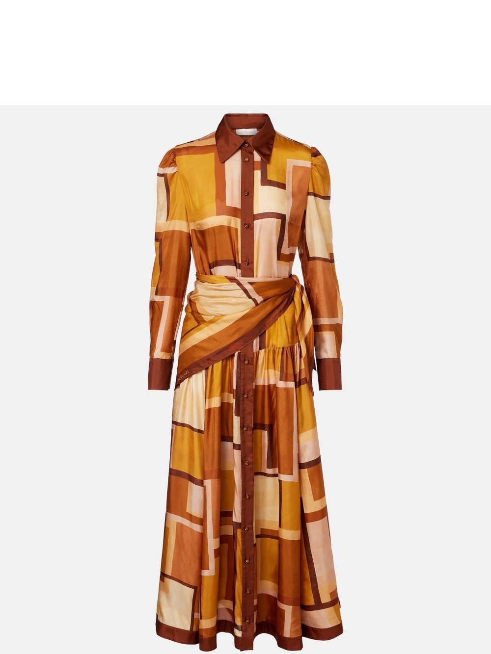 Zimmermann Rust & Mustard Geometric Wrap Shirt Dress
